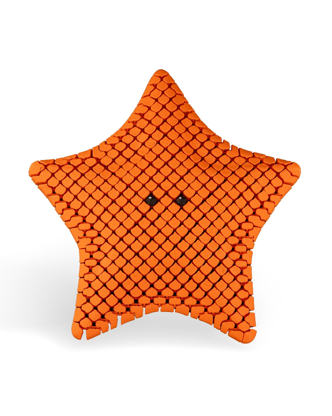 3D printed articulated sea star figure named Betsie, shown in multiple colors