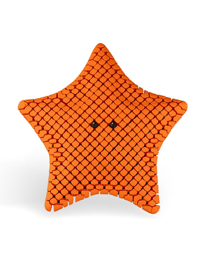 3D printed articulated sea star figure named Betsie, shown in multiple colors