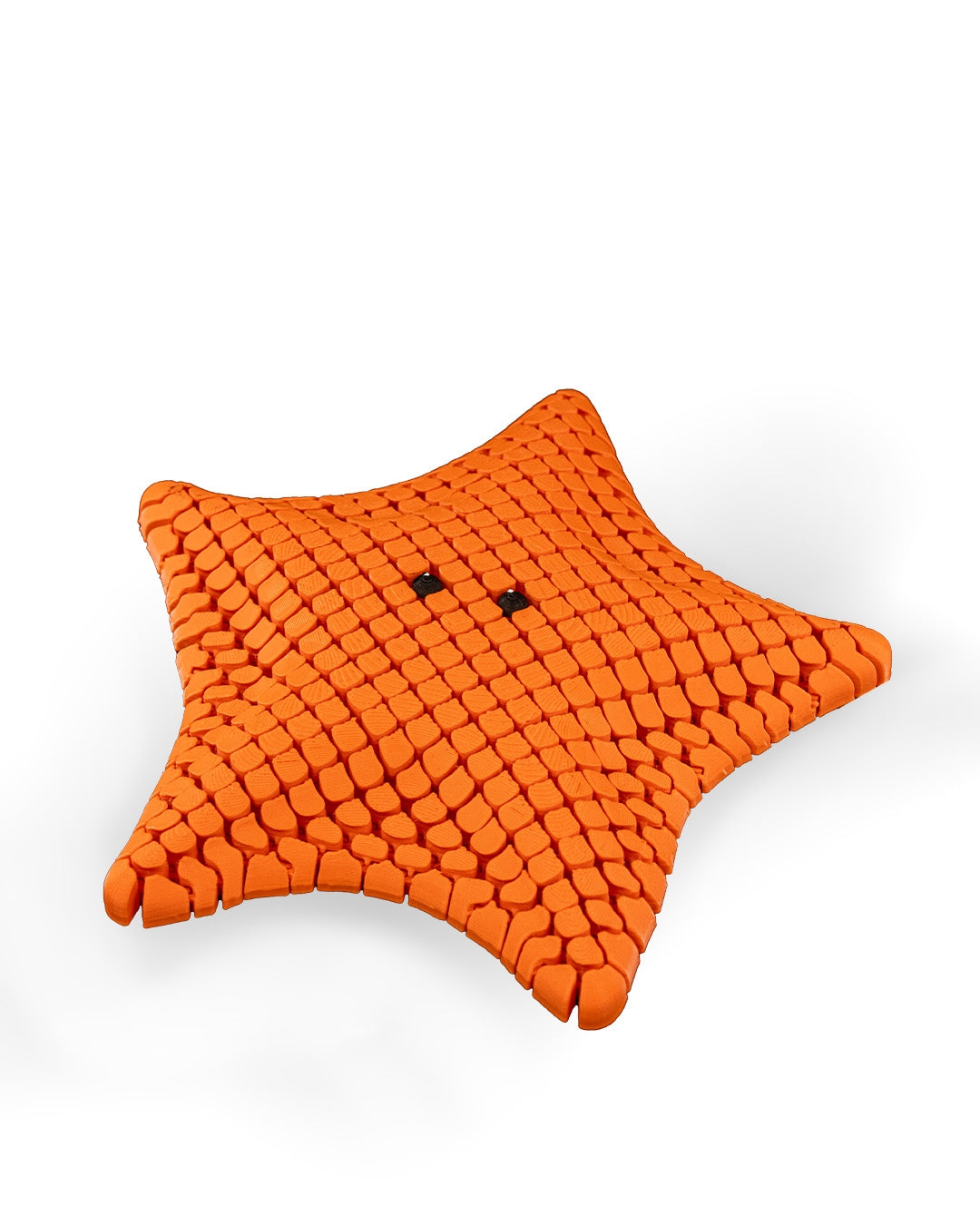 3D printed articulated sea star figure named Betsie, shown in multiple colors