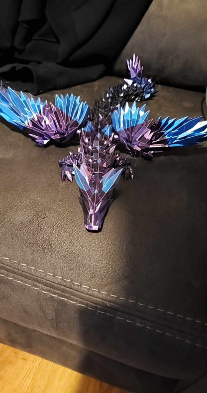 3D printed Crystal Dragon articulated figure with gem-toned angular scales